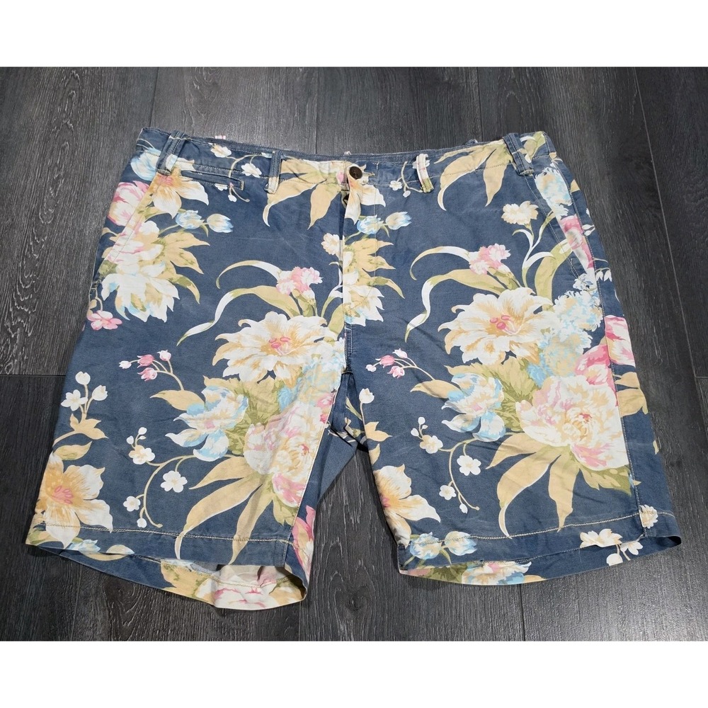 Polo Ralph Lauren Straight Fit Shorts Men 38 Blue Floral Linen Blend Tropical